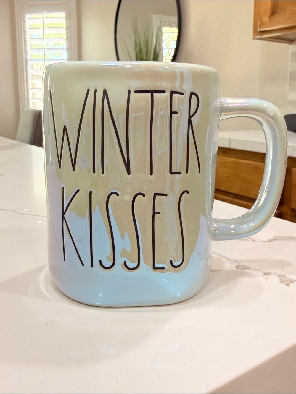 Rae Dunn Winter Kisses Iridescent Blue Christmas Coffee Mug